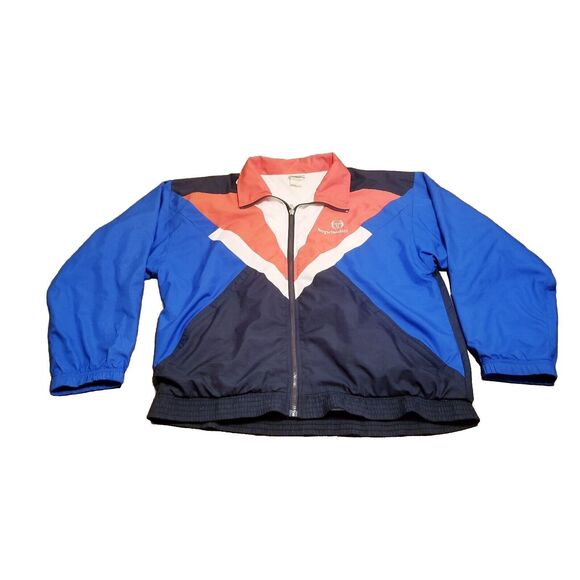 Sergio Tacchini Windbreaker Men's Size 40 Track Jacket Blue Red White Royal Navy